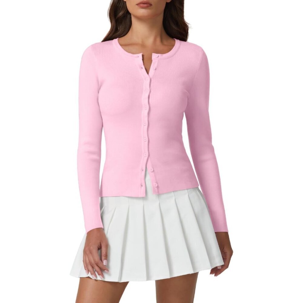 Women's Lightweight Crewneck Cardigan Knit Top Button Down Casual Sweater